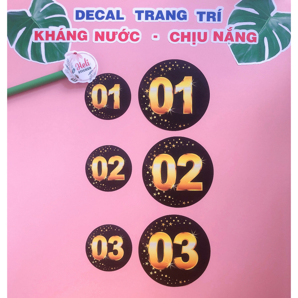 Decal SỐ THỨ TỰ ✨ Hình Dán Decor Cho Quán Ăn, Quán Nước, VP Công Ty... - Sticker Kháng Nước, Chịu Nắng, Cắt Sẵn.