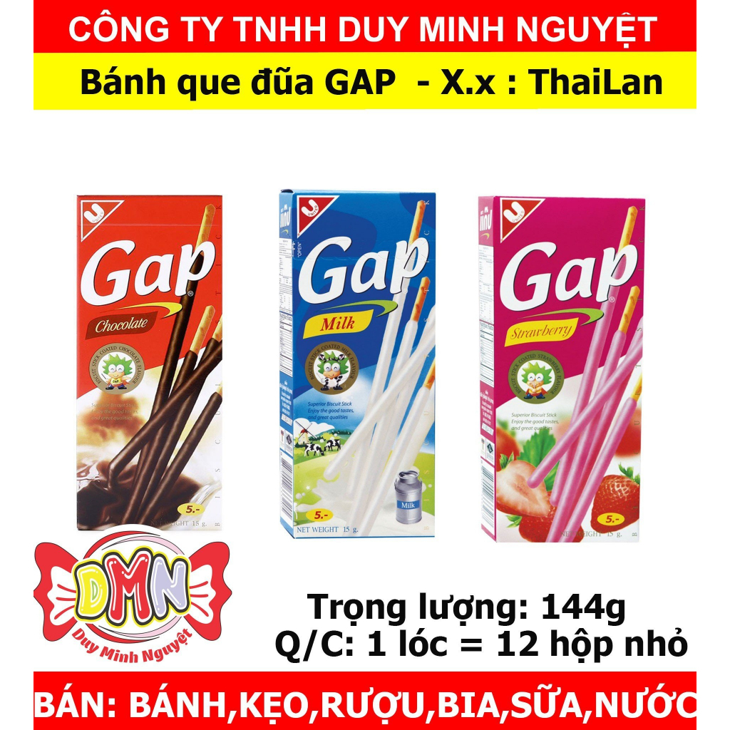 Combo 12 hộp Bánh que Gap phủ kem Thái Lan 12g