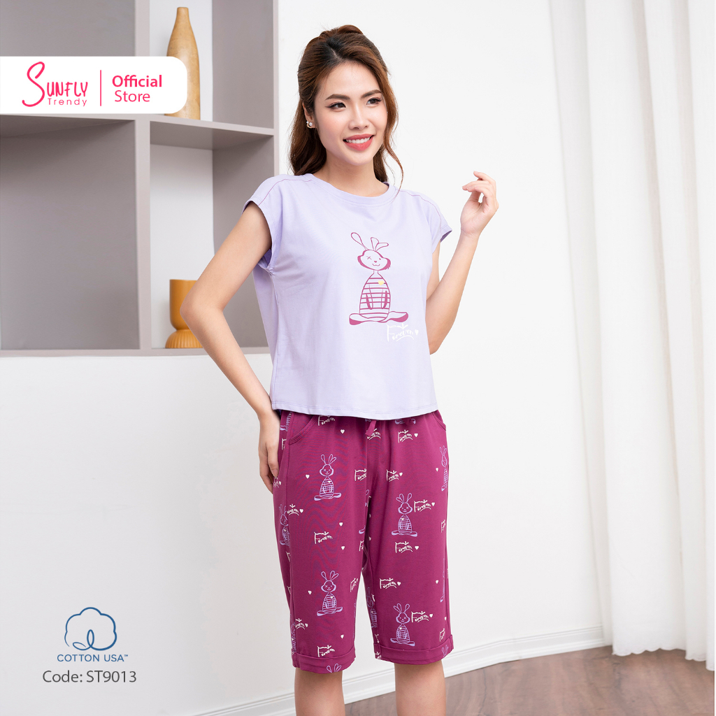 Bộ Đồ Mặc Nhà Nữ Cotton SUNFLY Áo Cộc Quần Ngố ST9013