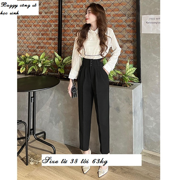 Quần baggy nữ big size, quần 3 cúc công sở, quần vải tây đứng dáng form đẹp.
