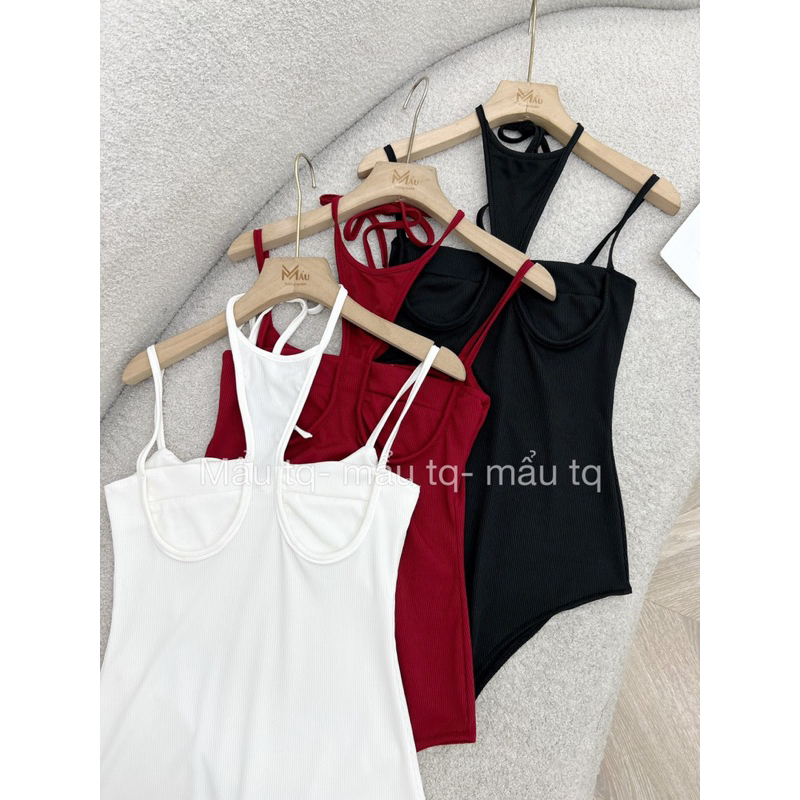 Áo bodysuit đi biển đi chơi cổ yếm chất tăm co giãn | BigBuy360 - bigbuy360.vn