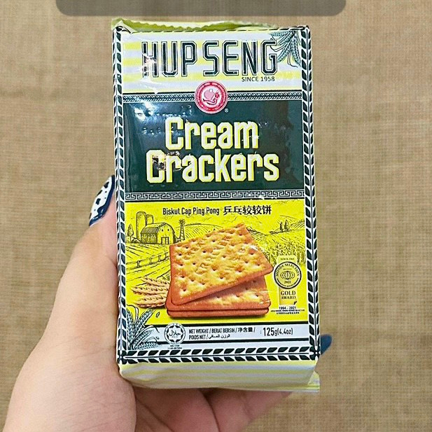 Bánh quy lúa mạch ăn kiêng không đường Hup Seng Cream Crackers Indonesia 125g phù hợp người tiểu đường giảm cân