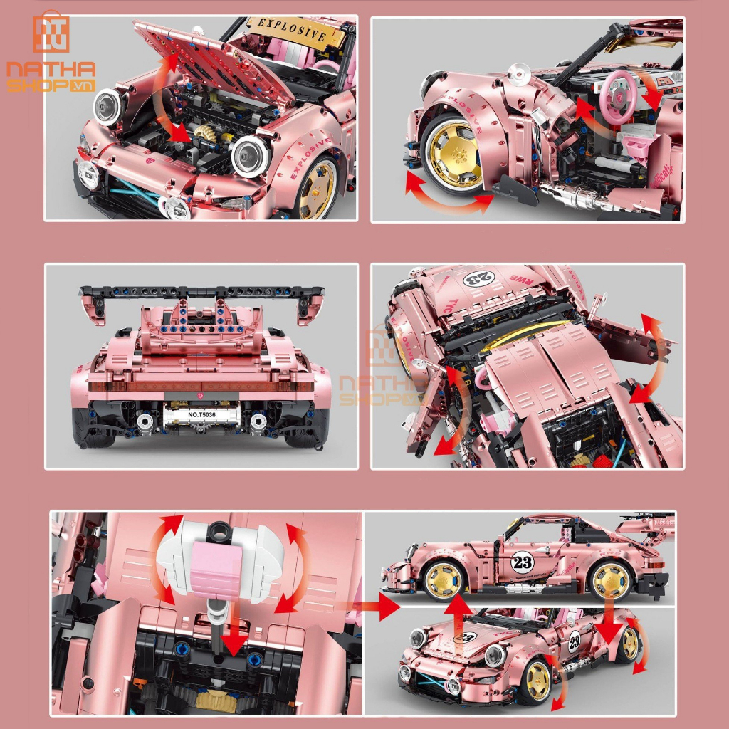 Mô hình lắp ráp LEGO Nathashop SuperCar Racing Porsche 911 tỉ lệ 1:10 2368 PCS hai màu