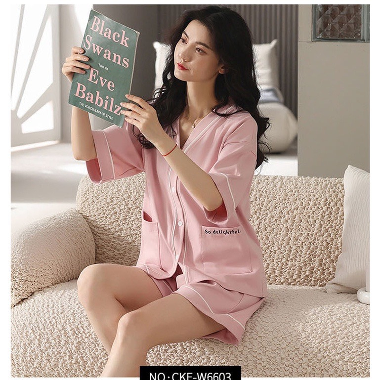 Set Bộ Pyjama Nữ Phối Viền Caro 3 Màu dưới 62kg - Đồ Ngủ Nữ Cộc Tay Ống Rộng