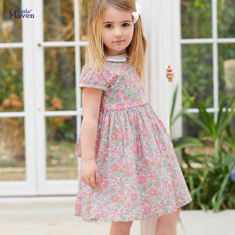 Đầm bé gái 2 tuổi LITTLE MAVEN cotton in hoa cổ sen váy đầm bé gái xinh xắn