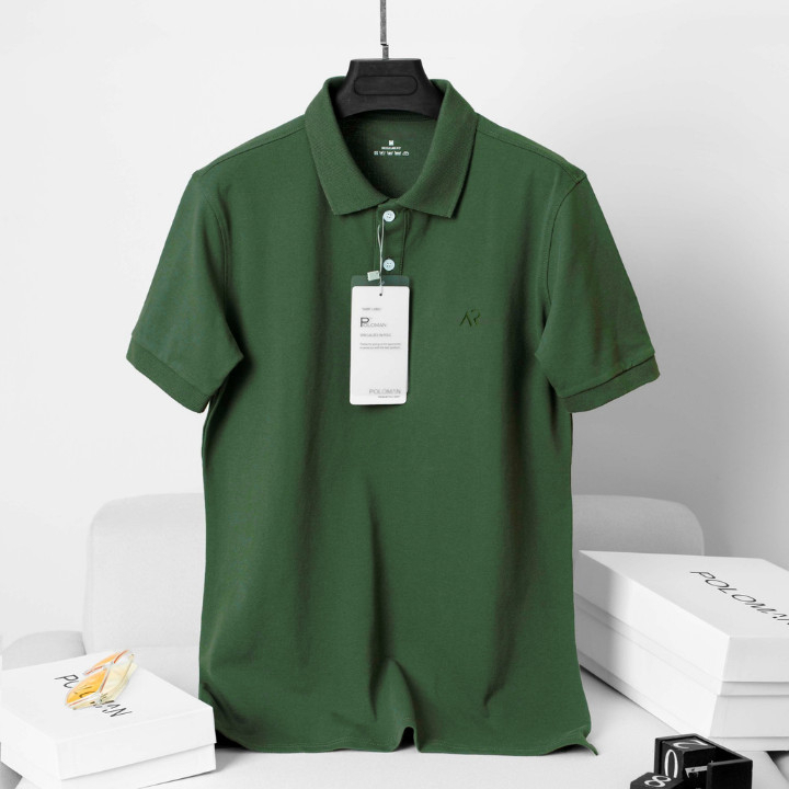 Áo POLO cao cấp cổ bẻ ngắn tay thêu ngực vải cá sấu CVC xanh lá full size - tsstore95