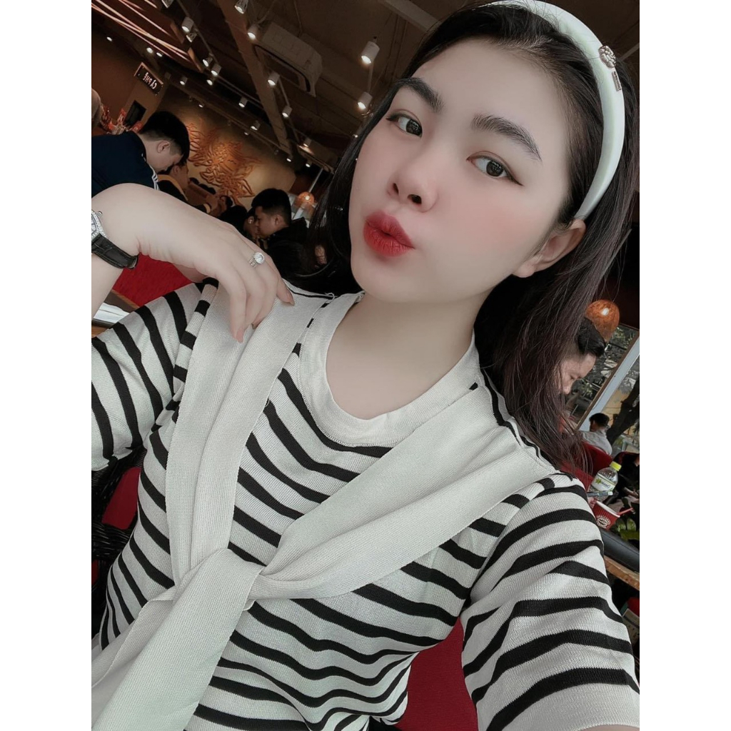 Áo Dệt Kim Kẻ Ngang Cổ Nơ Bao Chất siêu đẹp