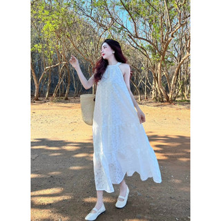 ĐẦM MAXI TRẮNG CỔ YẾM HOA NỔI✨