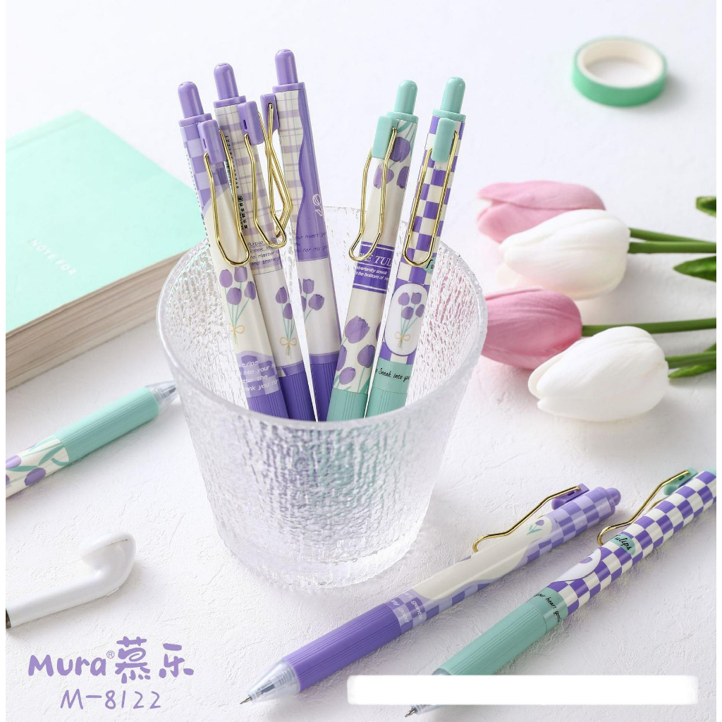 Bút Mura bấm mực đen ngòi 0.5mm phiên bản Purple Tulip dễ thương Tẻn Tẻn