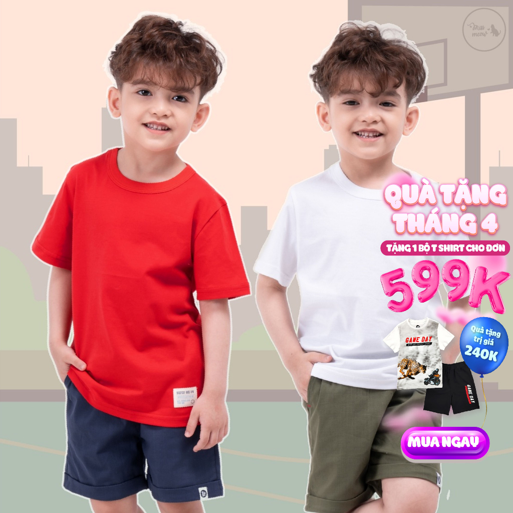 Áo Thun Trơn Cho Bé Trai Màu Xanh, Vàng, Trắng, Đỏ, Ghi Chất Liệu Cotton Mền Mịn Size Trẻ Em 3,4,5,6,7,8 Tuổi