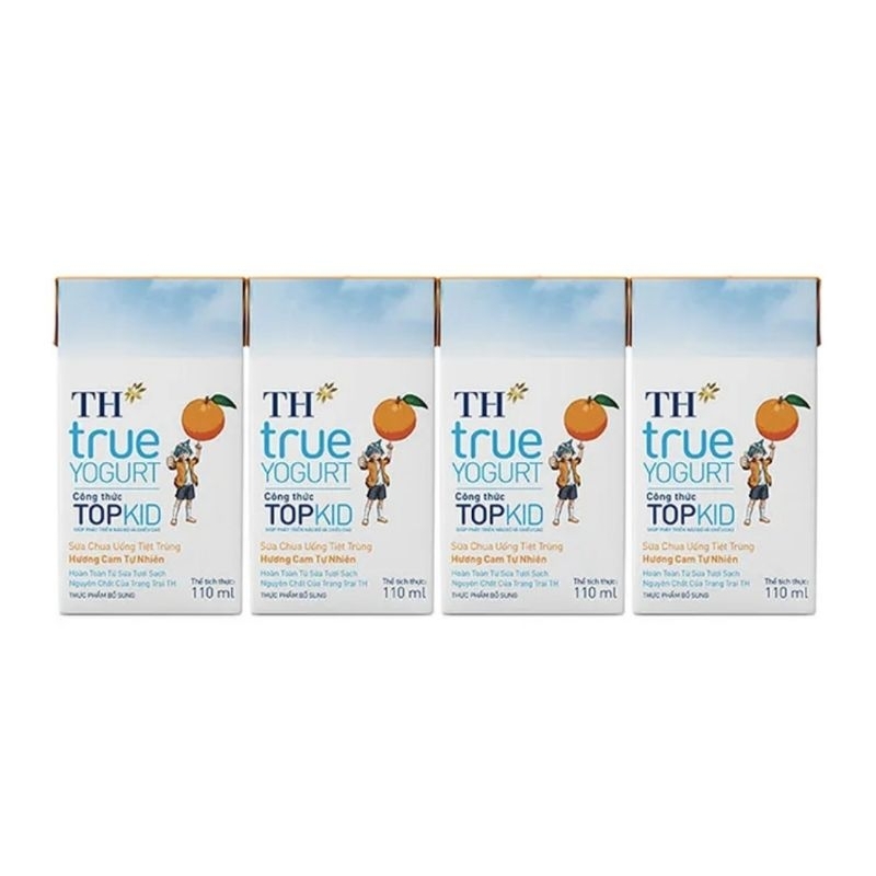 Sữa chua uống tiệt trùng Topkid hương Dâu, Chuối, Cam 110ml×4 hộp