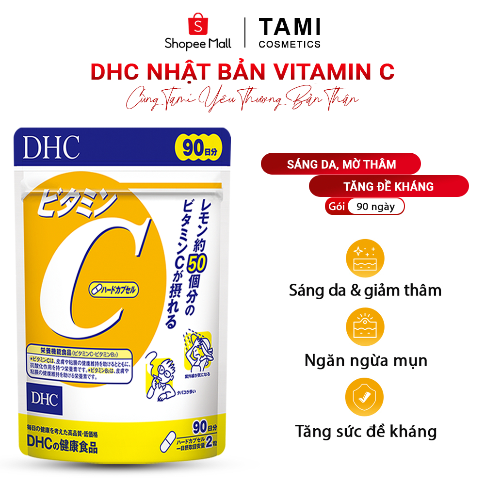 Viên uống Vitamin C DHC Nhật Bản giúp sáng da mờ thâm thực phẩm chức năng 90 ngày TMDHCC90