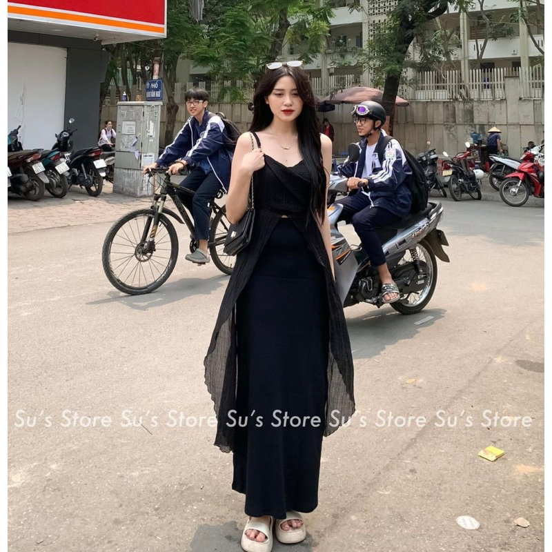 [NEW]ÁO 2 DÂY ĐŨI XẺ TÀ DÁNG DÀI KHOÁ SAU siêu trendy