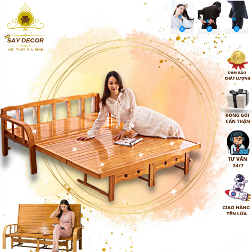 Giường Sofa Thông Minh Chất Liệu Tre Tự Nhiên, Giường Tre Gấp Gọn Thành Ghế Ba Lớp Bền Bỉ Chống Mối Mọt