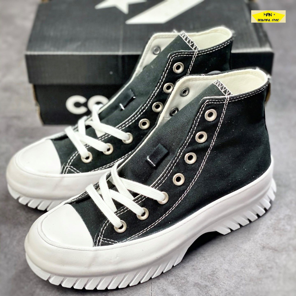 Giày thể thao nam nữ Sneaker Converse Chuck Taylor All Star Lugged 2.0 Leather Black High, Giày Converse cổ cao màu đen