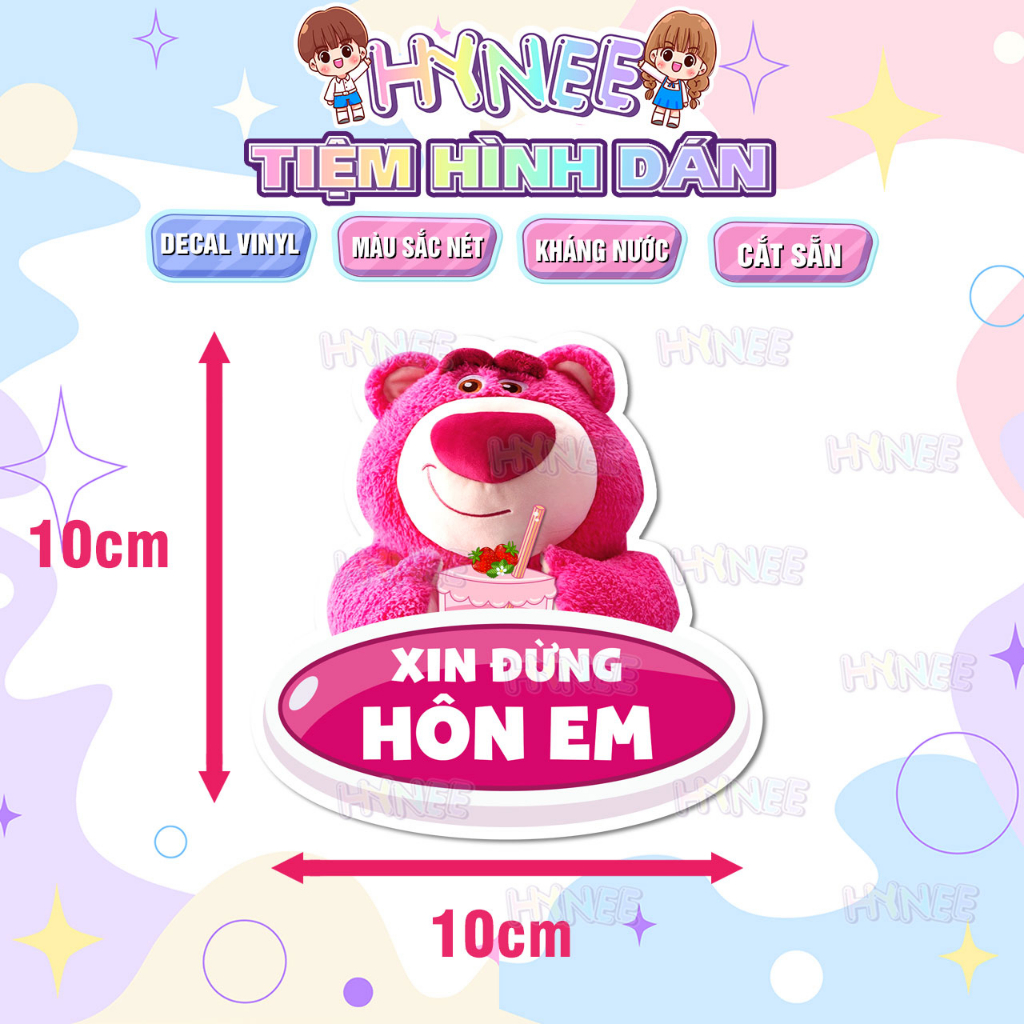 Tem Dán Xe Gấu Dâu Lotso Kháng Nước - Sticker Dán Xe Hộ Nghèo Gấu Dâu Cắt Sẵn Dùng Dán Xe Máy, Dán Xe Đạp, Nón Bảo Hiểm