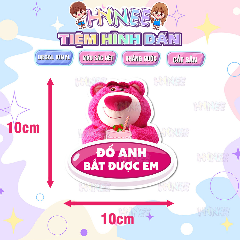 Tem Dán Xe Gấu Dâu Lotso Kháng Nước - Sticker Dán Xe Hộ Nghèo Gấu Dâu Cắt Sẵn Dùng Dán Xe Máy, Dán Xe Đạp, Nón Bảo Hiểm