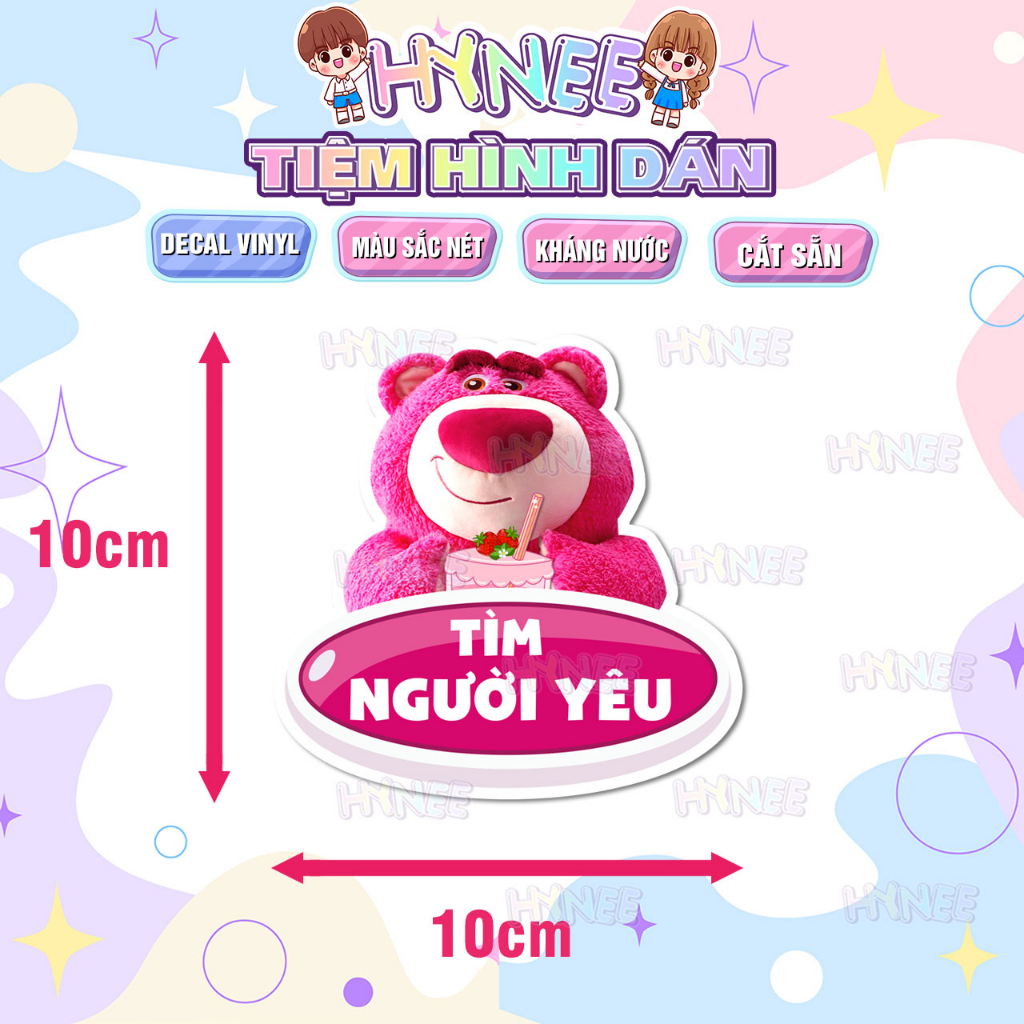 Tem Dán Xe Gấu Dâu Lotso Kháng Nước - Sticker Dán Xe Hộ Nghèo Gấu Dâu Cắt Sẵn Dùng Dán Xe Máy, Dán Xe Đạp, Nón Bảo Hiểm