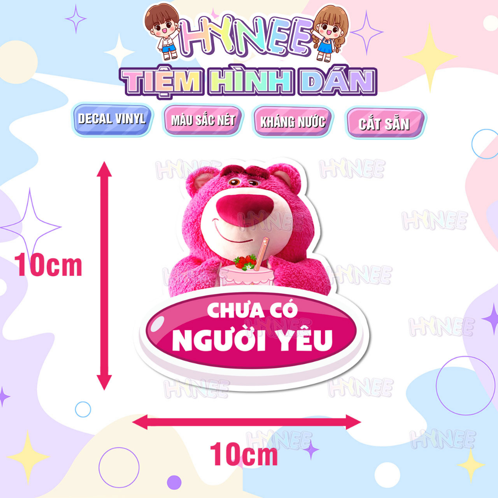 Tem Dán Xe Gấu Dâu Lotso Kháng Nước - Sticker Dán Xe Hộ Nghèo Gấu Dâu Cắt Sẵn Dùng Dán Xe Máy, Dán Xe Đạp, Nón Bảo Hiểm