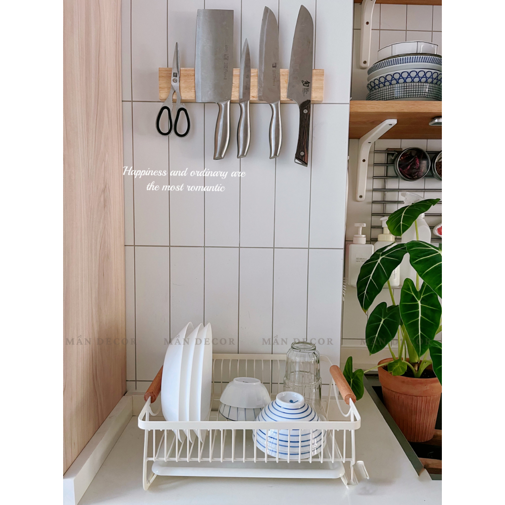 Giá để bát đĩa kèm khay hứng nước thép màu trắng, kệ chạn úp chén đũa đa năng phong cách tối giản - Mần Decor
