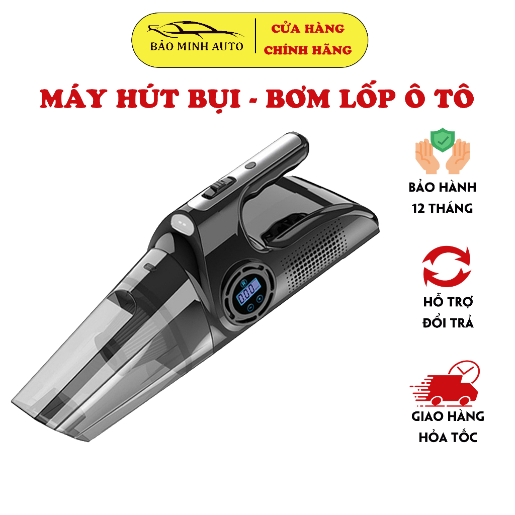 Máy Hút Bụi Bơm Lốp Oto Đa Năng, Dùng, Sử Dụng Cho Gia Đình, Lực Hút Khỏe, Bơm Hơi Kiểm Tra Áp Suất Lốp BH 2 Năm