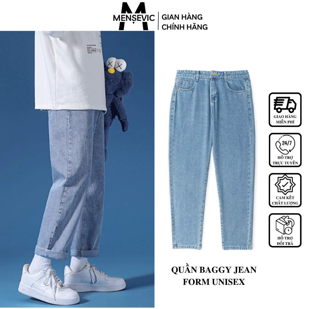 Quần Jean Baggy Nam MENSEVIC Dáng Suông Unisex Chất Bò Không Co Giãn Cao Cấp Chống Nhăn Không Phai Màu HTRJ013