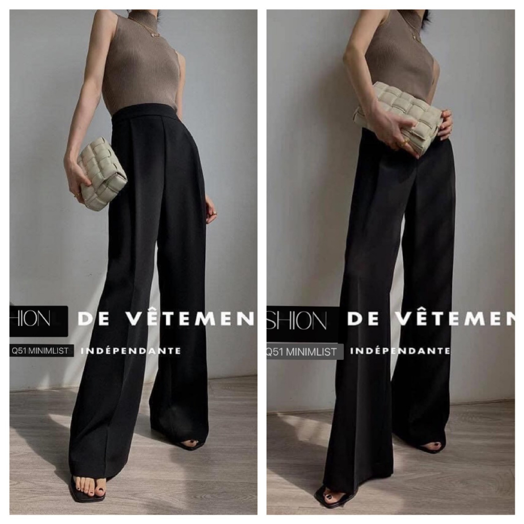 Quần tây cạp cao ống rộng dài 110cm, Quần vải nữ suông chất liệu mềm rũ không nhăn hack dáng - Q51