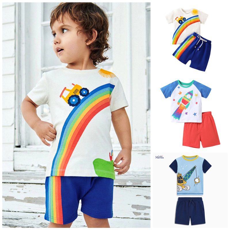 Đồ Bộ bé trai thun cotton cộc tay mùa hè, thun coton, nhiều hoạ tiết 2t - 7t
