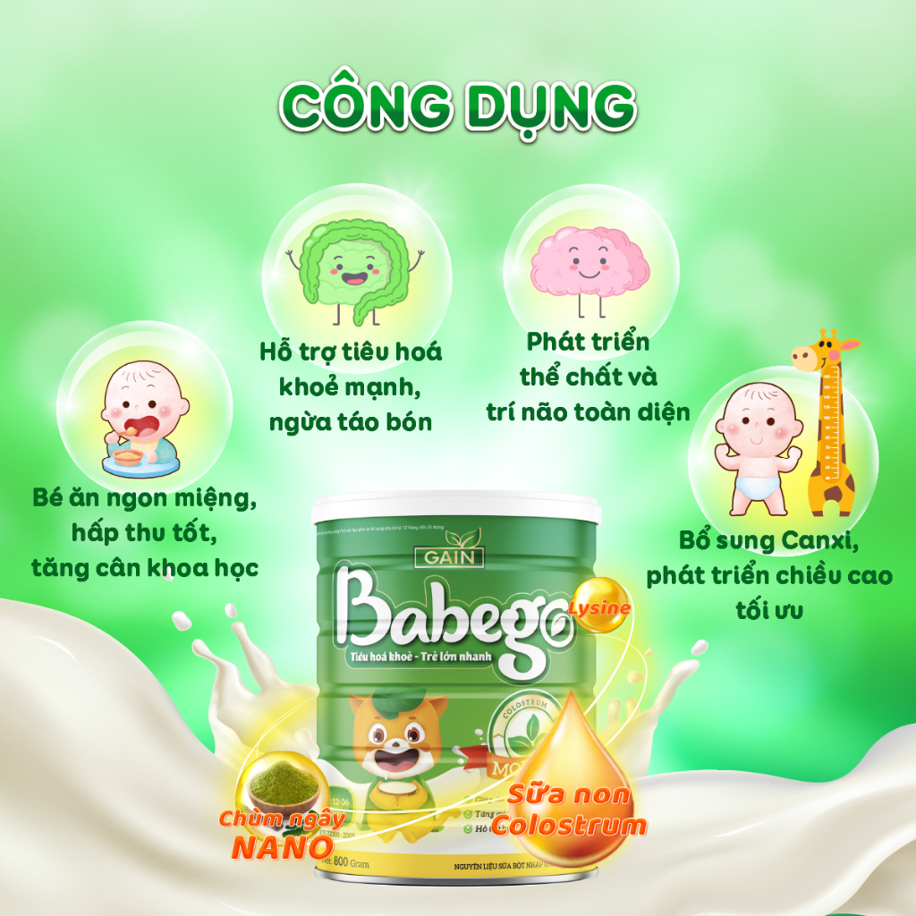 Sữa mát tăng cân, cải thiện biếng ăn, táo bón Babego 800g