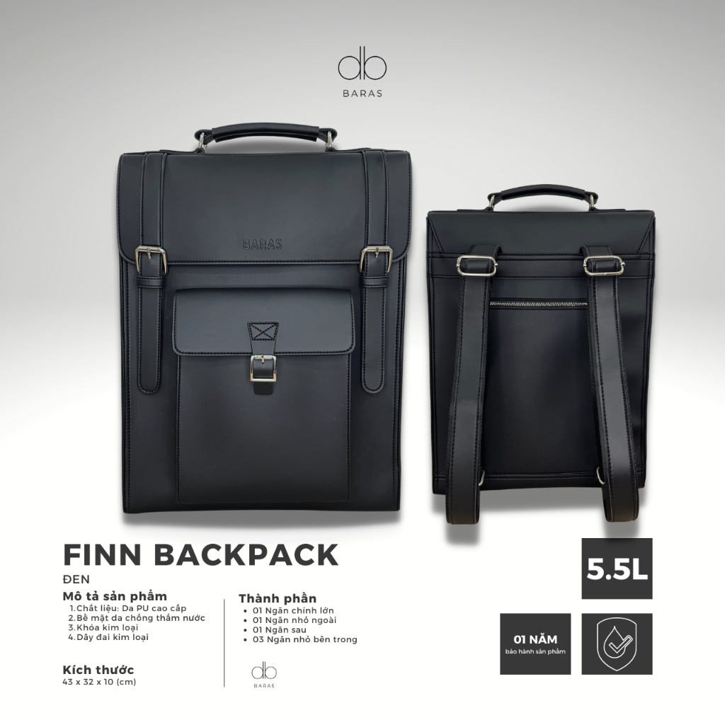 Balo da thời trang nam nữ Finn Backpack - BARAS VIETNAM - Balo da nam