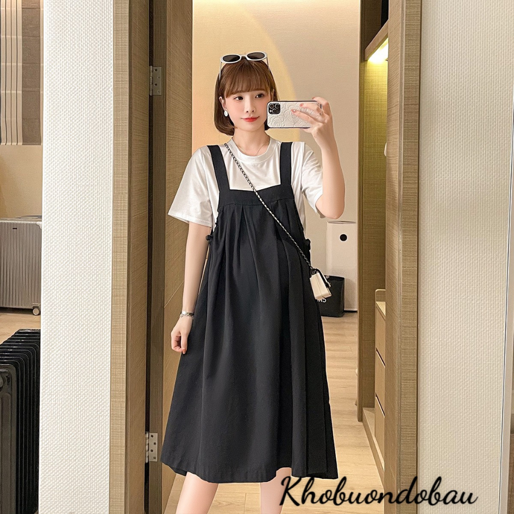 Váy bầu mùa hè thiết kế dáng yếm suông đẹp, váy bầu thời trang chất kate đẹp mát cho mẹ bầu V379