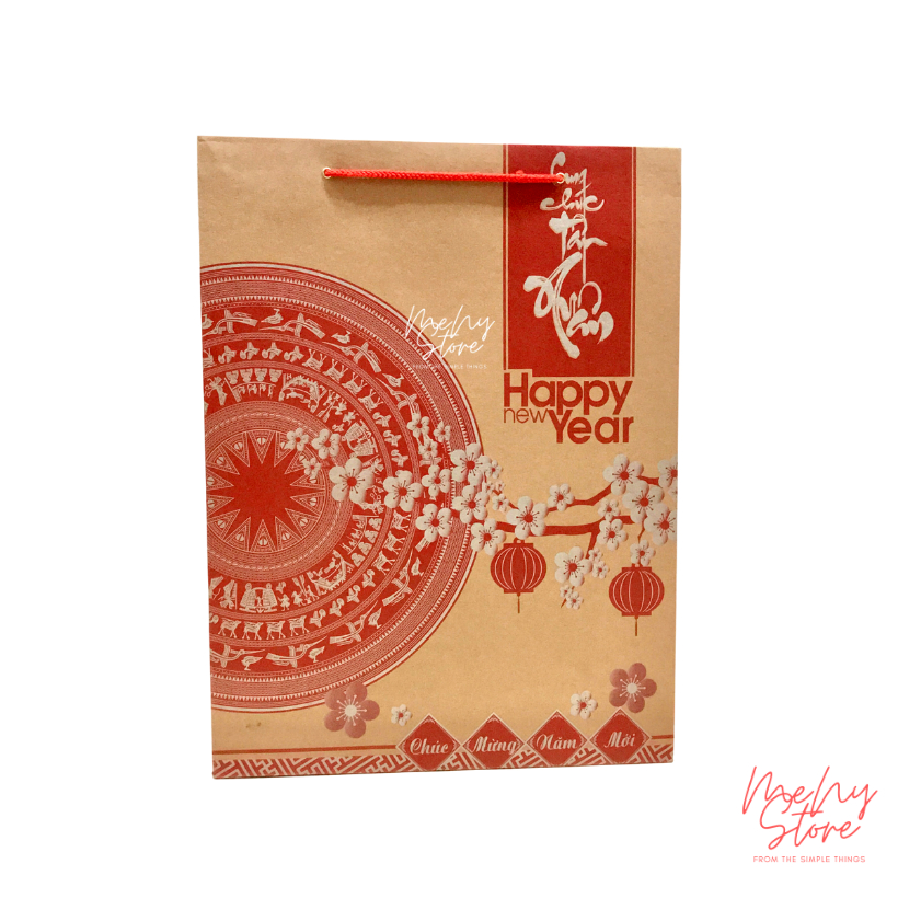 Combo 100 túi giấy kraft đựng quà Tết, túi chúc mừng năm mới kraft