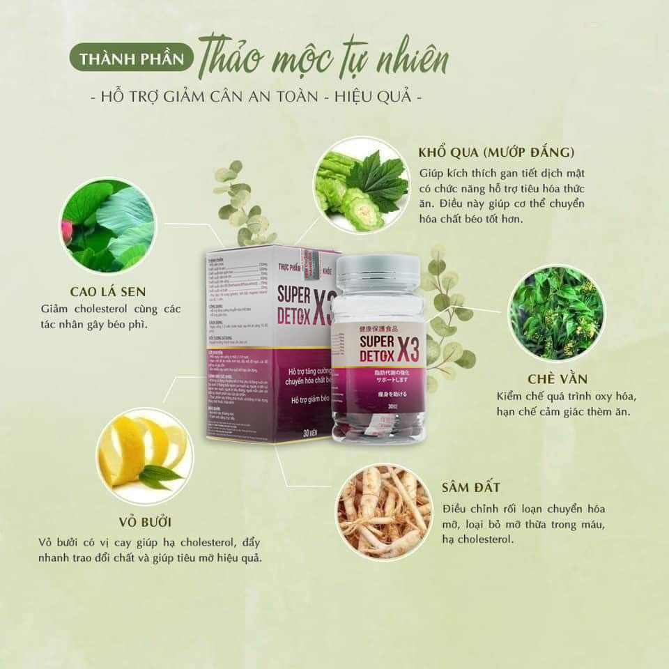 Giảm Cân Super Detox X3 chính hãng Ngân 98 giảm cân nhanh siêu mạnh hộp 30viên