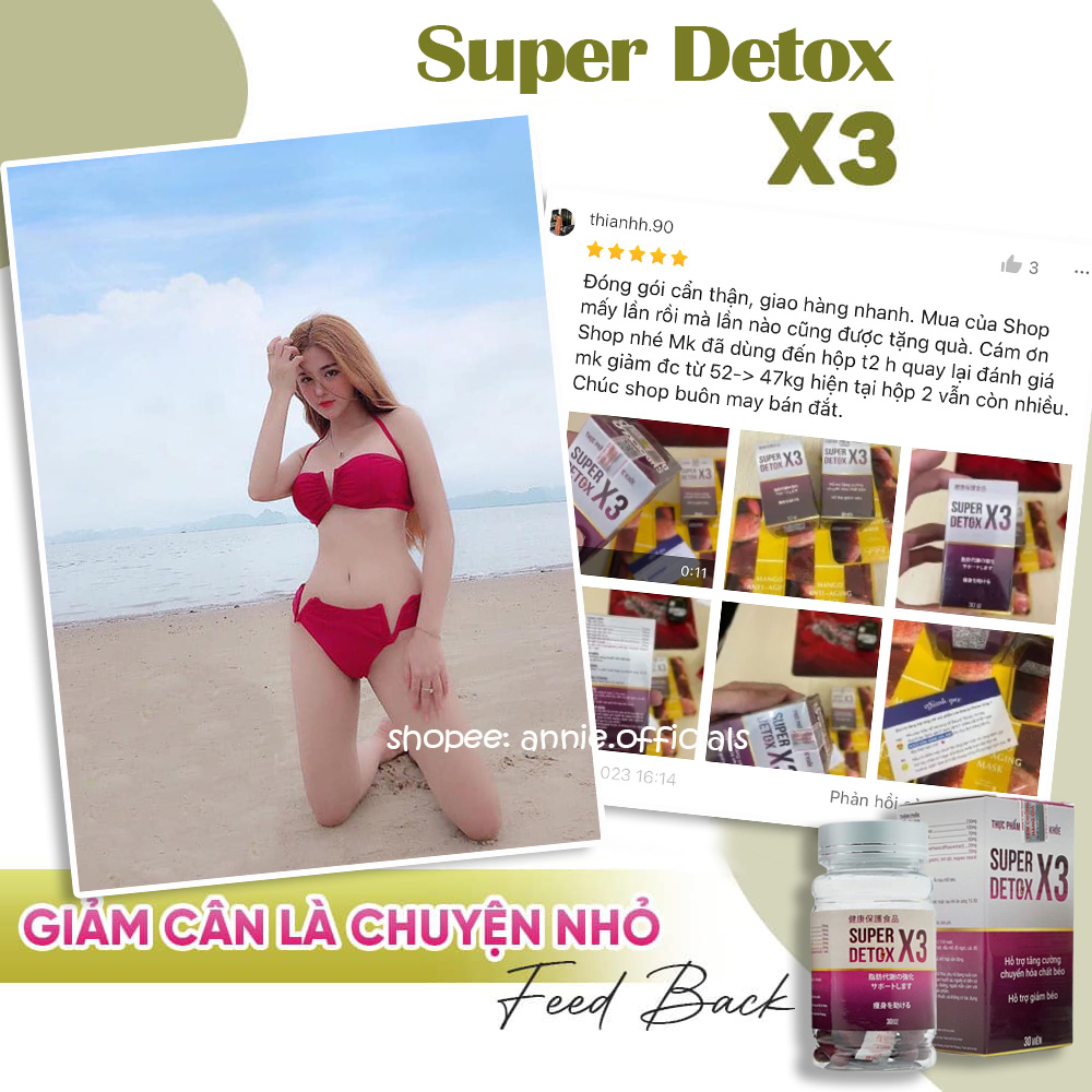 Giảm Cân Super Detox X3 chính hãng Ngân 98 giảm cân nhanh siêu mạnh hộp 30viên