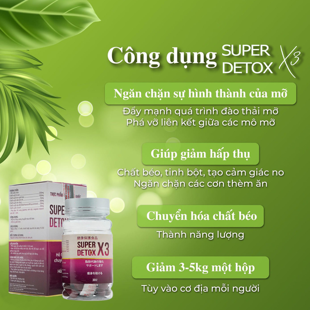 Giảm Cân Super Detox X3 chính hãng Ngân 98 giảm cân nhanh siêu mạnh hộp 30viên