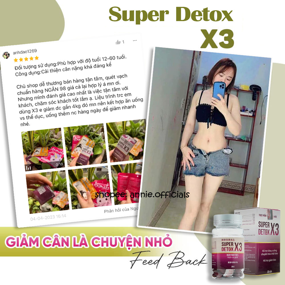 Giảm Cân Super Detox X3 chính hãng Ngân 98 giảm cân nhanh siêu mạnh hộp 30viên