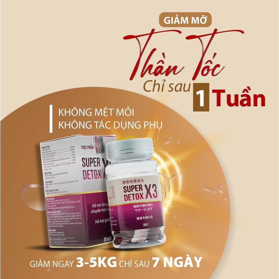 Giảm Cân Super Detox X3 chính hãng Ngân 98 giảm cân nhanh siêu mạnh hộp 30viên
