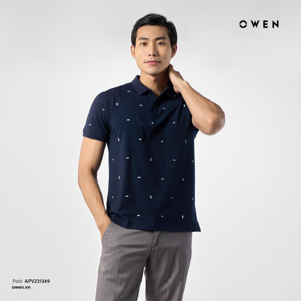 OWEN - Áo polo nam Owen màu xanh navy in họa tiết 231349 - Áo thun ngắn tay có cổ nam
