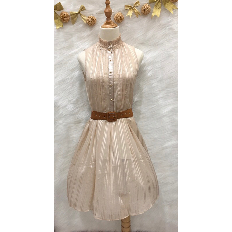 Váy 2hand voan tơ xuyên thấu, cổ cao phối nhún-Size S
