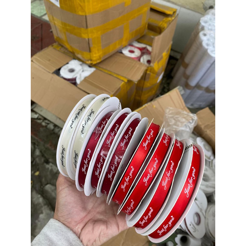 🌹  Ruy băng 1cm, ruy băng lụa chữ, ruy băng lụa bản 1cm Just For You