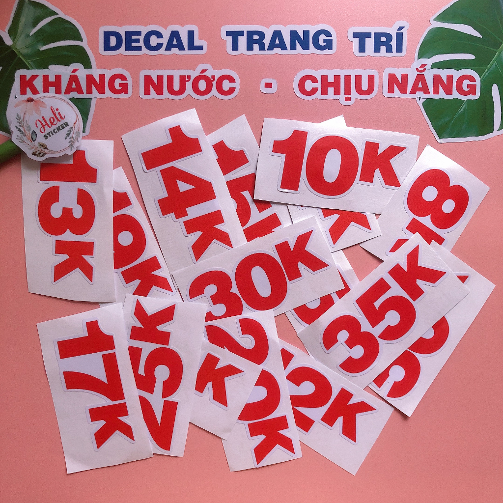 Decal GIÁ TIỀN, Màu Đỏ ✨ Hình Dán Trang Trí Quán Ăn Vặt, Trà Sữa, Cà Phê, Sinh Tố - Sticker Kháng Nước, Cắt Sẵn.