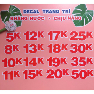 Decal GIÁ TIỀN, Màu Đỏ Hình Dán Trang Trí Quán Ăn Vặt, Trà Sữa, Cà Phê