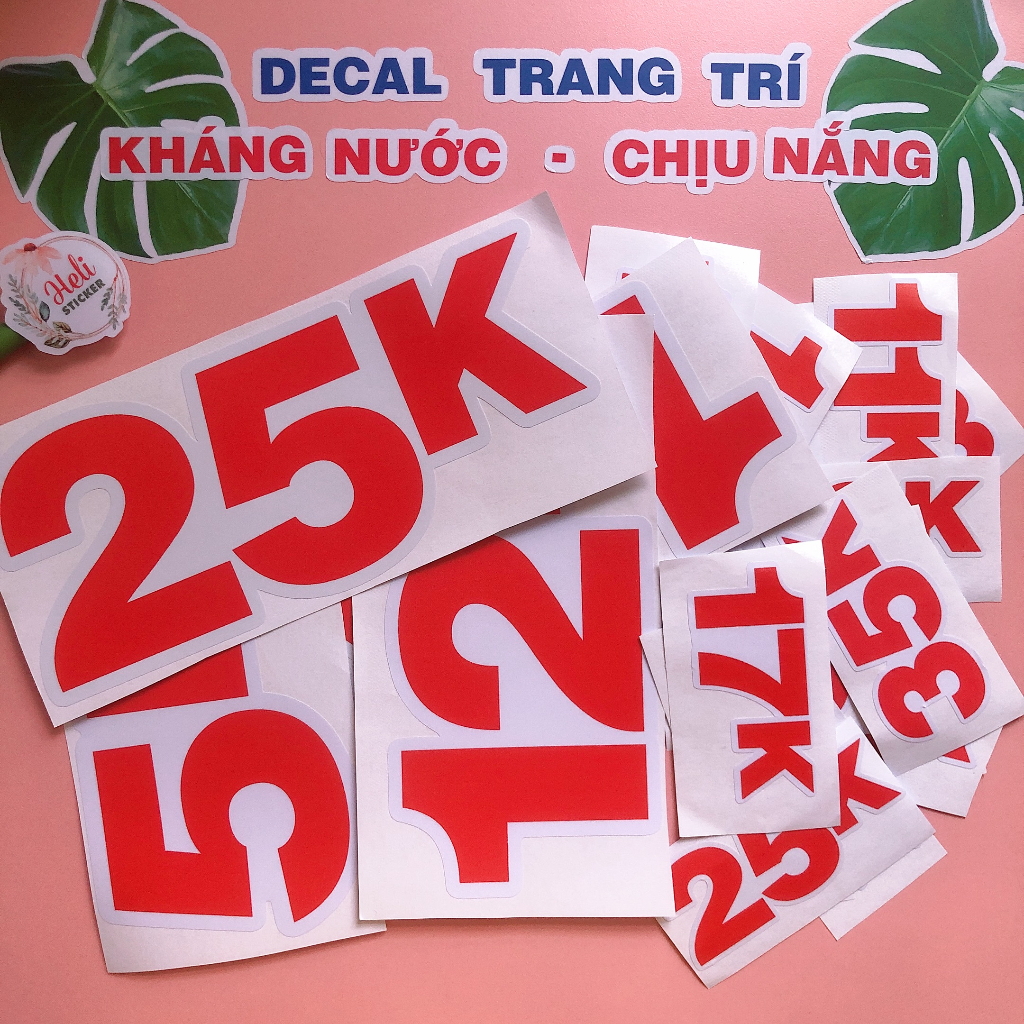 Decal GIÁ TIỀN, Màu Đỏ ✨ Hình Dán Trang Trí Quán Ăn Vặt, Trà Sữa, Cà Phê, Sinh Tố - Sticker Kháng Nước, Cắt Sẵn.