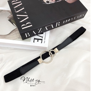 Belt nữ Nhật Vy dây da 2 khoen tròn đính đá lấp lánh sang trọng - B141