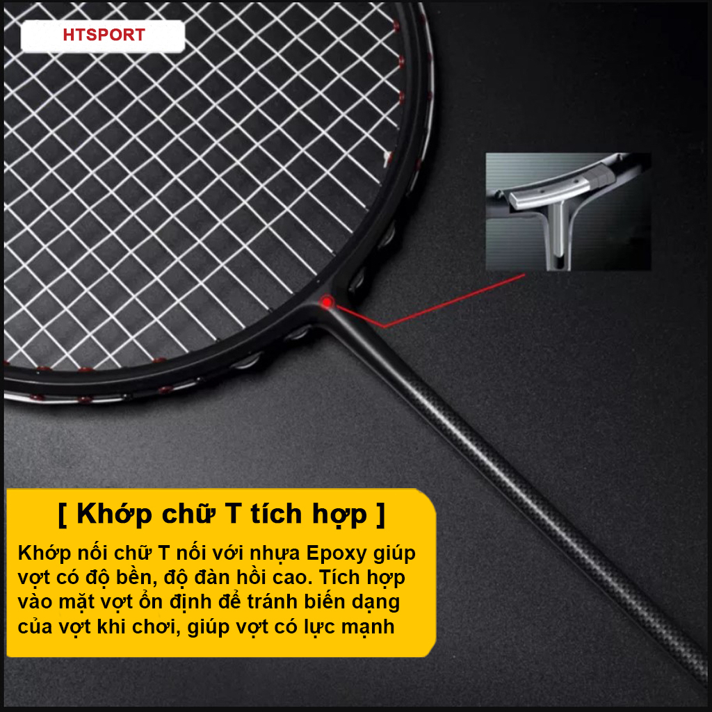 Bộ vợt cầu lông chính hãng khung vợt sợi Carbon tổng hợp đàn hồi tốt, nhẹ, lực căng 8kg