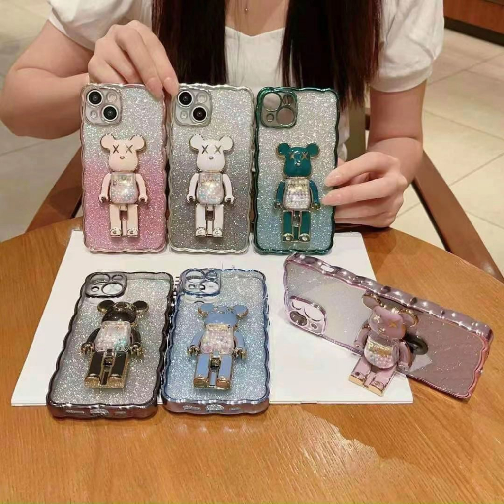 Ốp Điện Thoại Màu Kẹo Ngọt Hình Gấu 3D Nhựa Dẻo Mạ Màu Kim Tuyến Cho IPhone 14 Plus 13 12 11 Pro Max