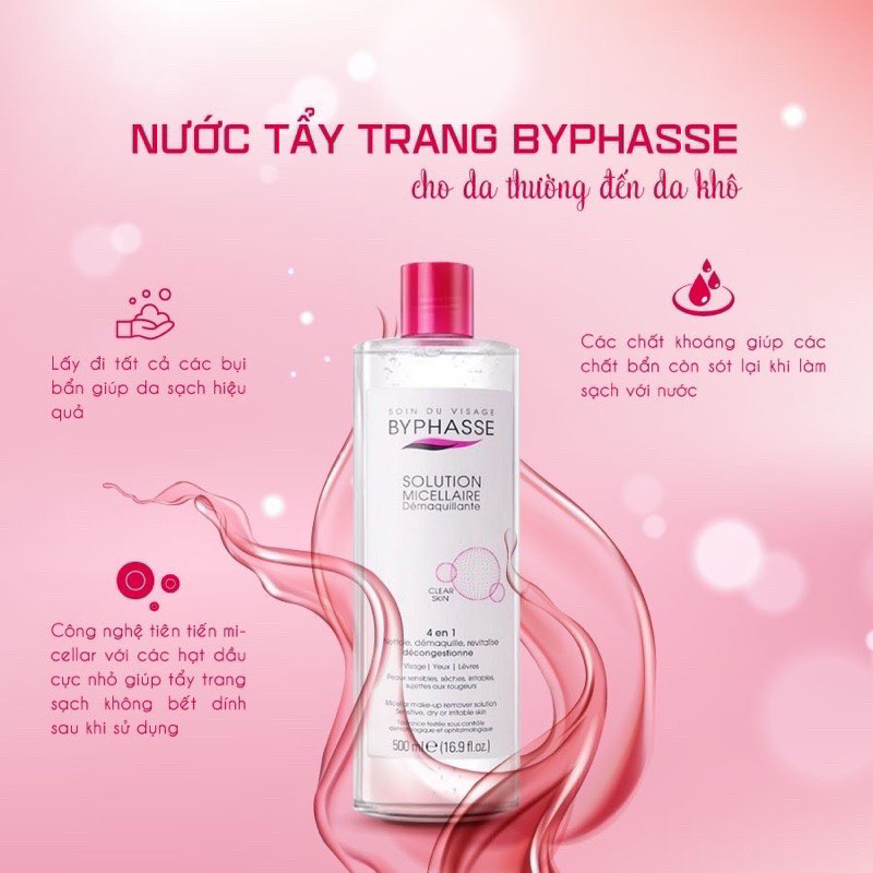 Combo nước tẩy trang Byphasse và Bông tẩy trang Pads 222 miếng