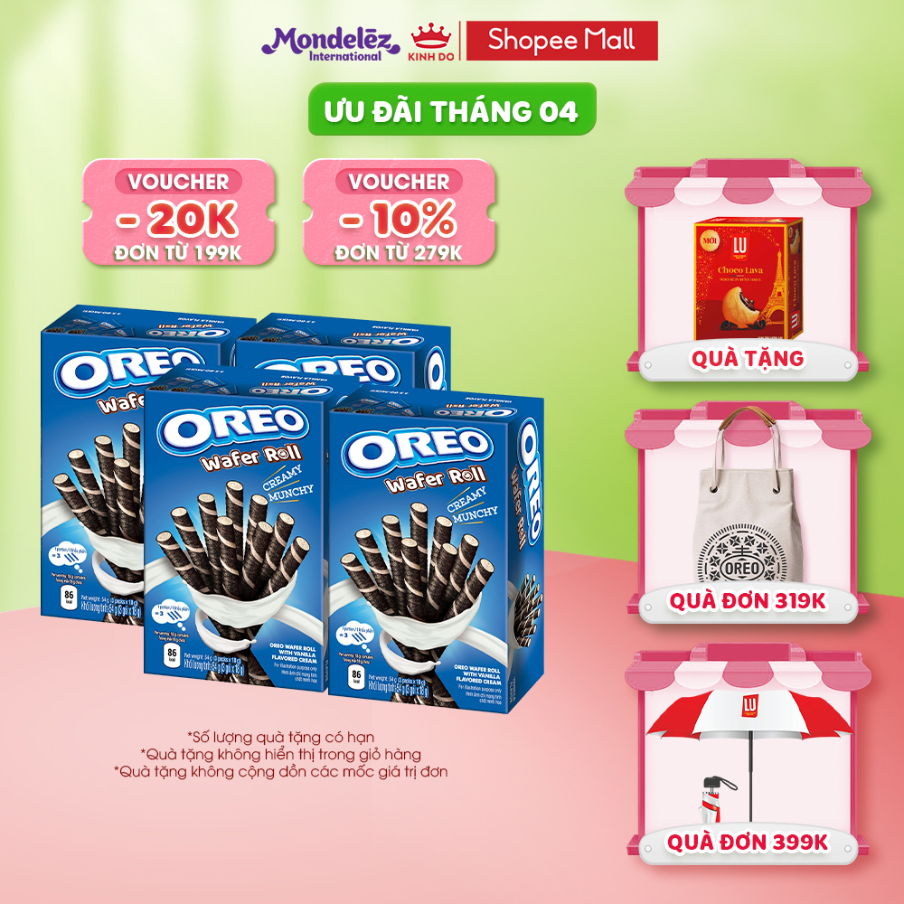 Combo 4 hộp Bánh quế OREO vị vani, hộp 54g