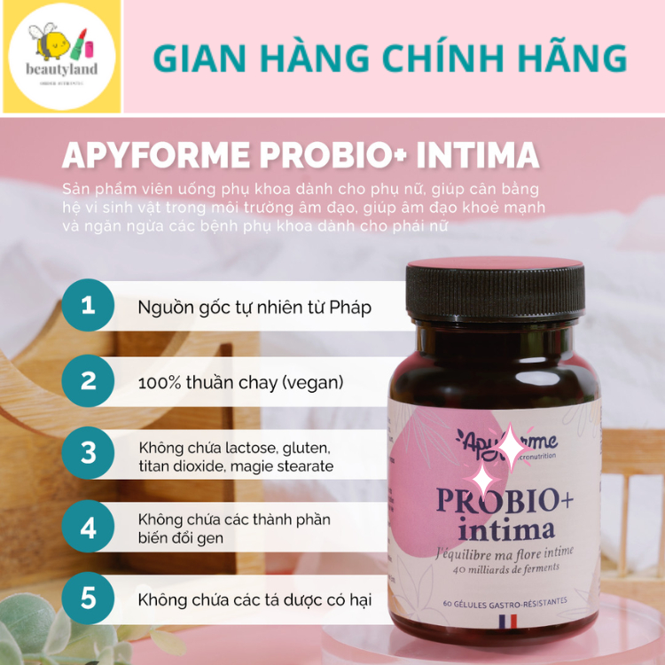 Men vi sinh pk thuần chay Apyforme Probiotic Intima Pháp hộp 60 viên