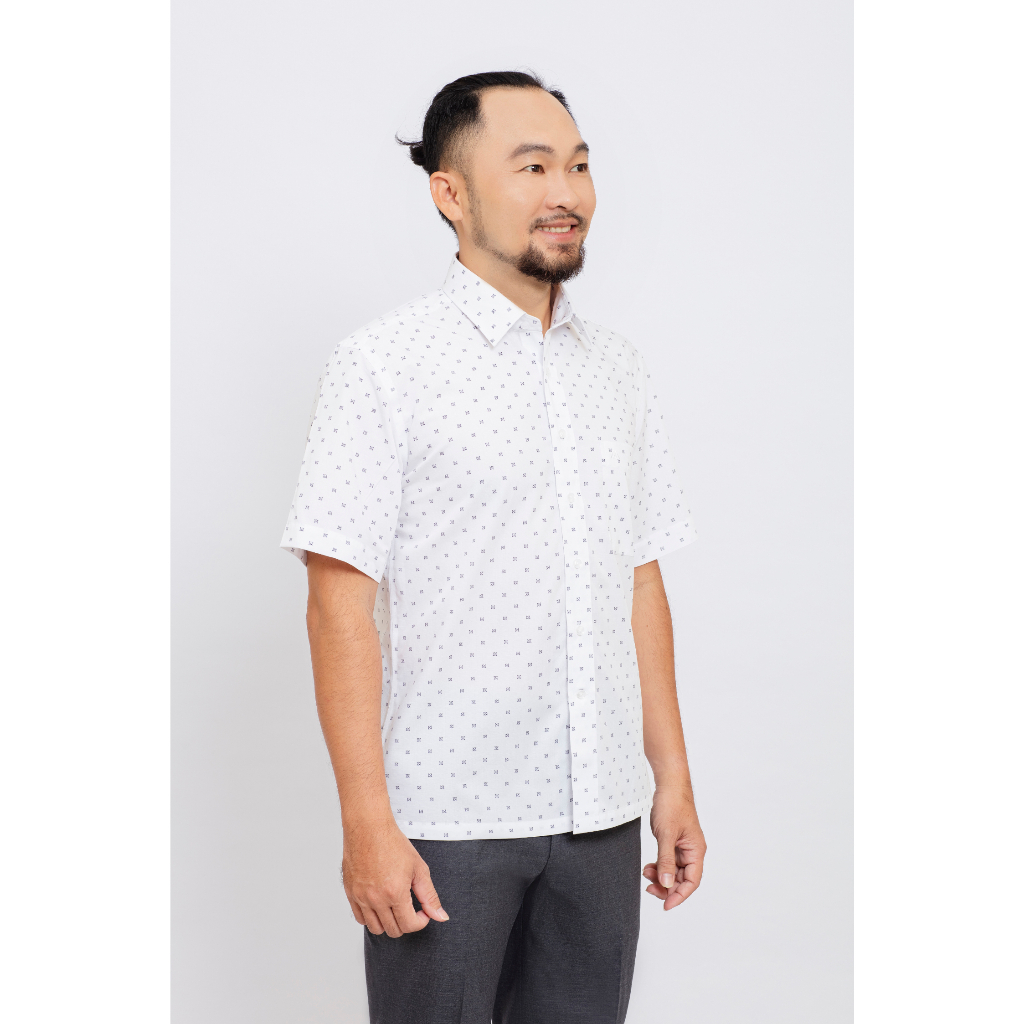 Sơ mi nam ngắn tay - Casual, nền trắng, điểm hoa văn